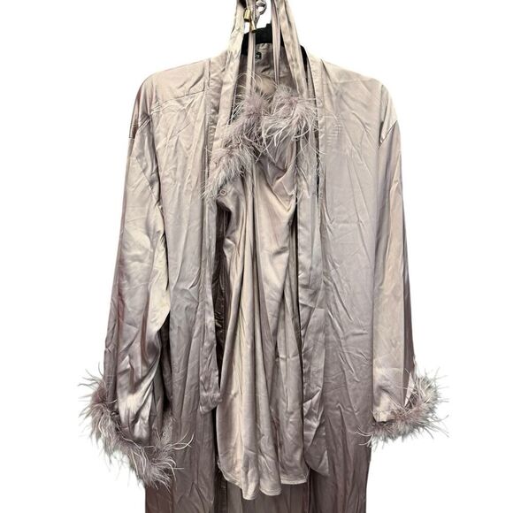 NASTY GAL SATIN Purple Feathers Robe and Slip sz 8 US - Picture 7 of 11